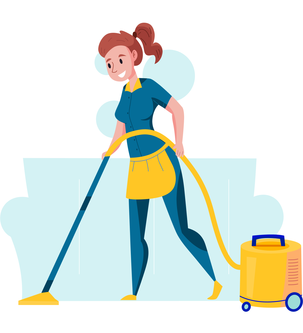 Female character using a vacuum cleaner