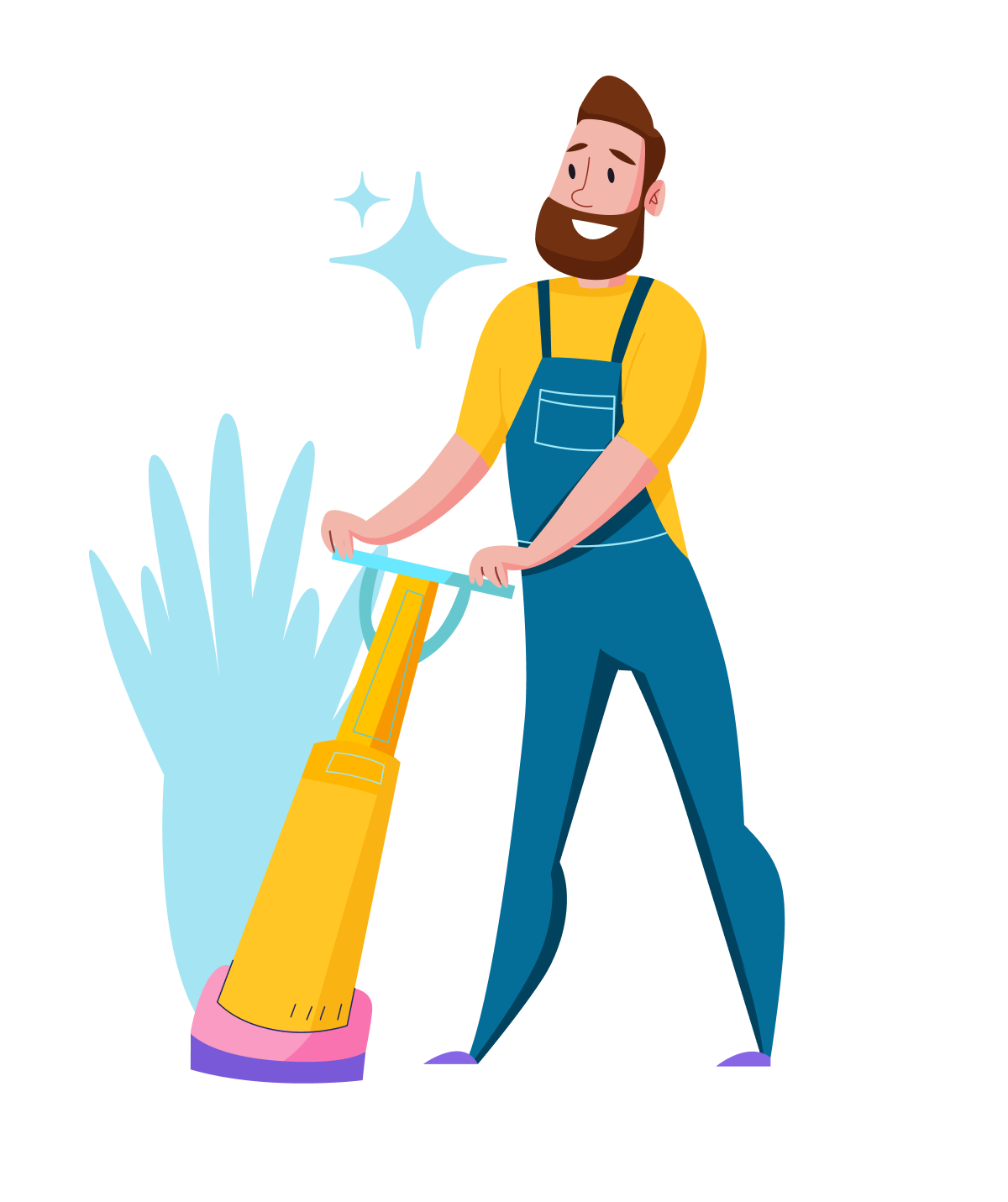 Man using floor polisher cartoon