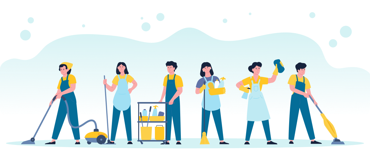 Cartoon cleaners in action