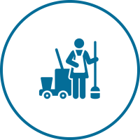 Janitorial service symbol in blue circle